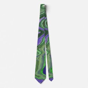 Zig Zag Acrylic Abstract Flowing Green Blue River Tie