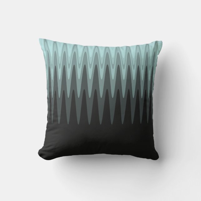 Zig Zag Black Teal Grey Pattern Cushion (Front)