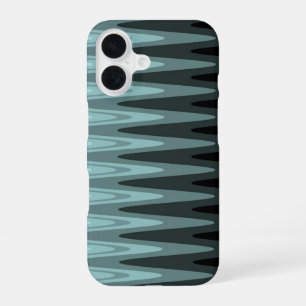 Zig Zag Black Teal Grey Pattern iPhone 16 Case