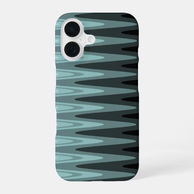 Zig Zag Black Teal Grey Pattern iPhone 16 Case (Back)