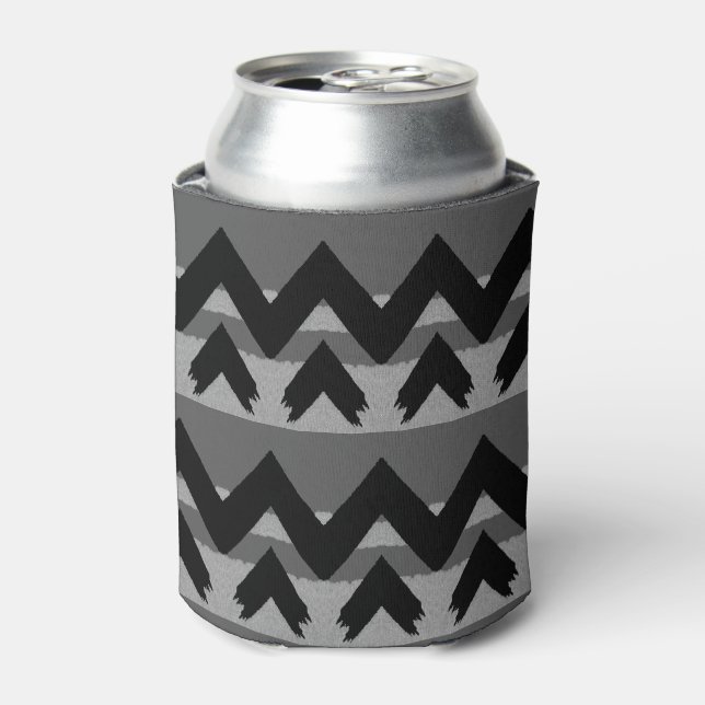 Zig Zag Black White Grey Pattern Can Cooler (Can Front)