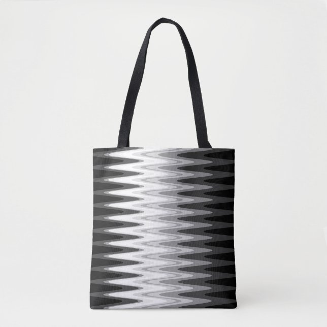 Zig Zag Black White Grey Pattern Tote Bag (Front)