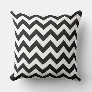 Zig Zag Black & White Striped Outdoor Decor Cushion