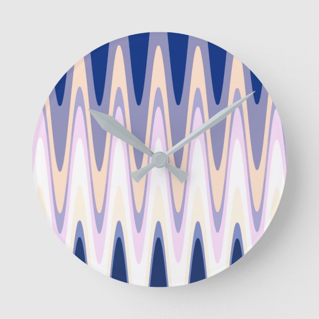 Zig Zag Blue White Grey Beige Purple Pink Pattern Round Clock (Front)