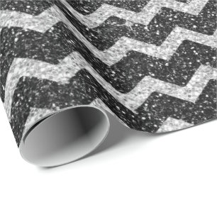 Zig Zag Chevron Art Deco Grey Silver Glitter Wrapping Paper
