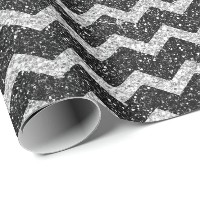 Zig Zag Chevron Art Deco Grey Silver Glitter Wrapping Paper (Roll Corner)