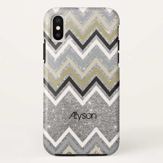 Zig Zag Chevron Pattern Silver Glitters Phone Case (Back)