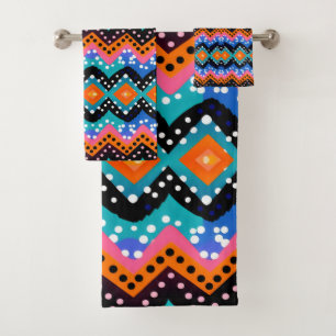 Zig Zag Colourful Bold purple,pink blue yellow Bath Towel Set