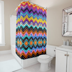 Zig Zag Colourful Bold purple,pink blue yellow Shower Curtain