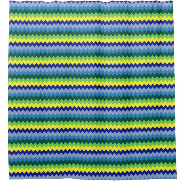 Zig-zag Design Pattern Green & Blue Shower Curtain (Front)