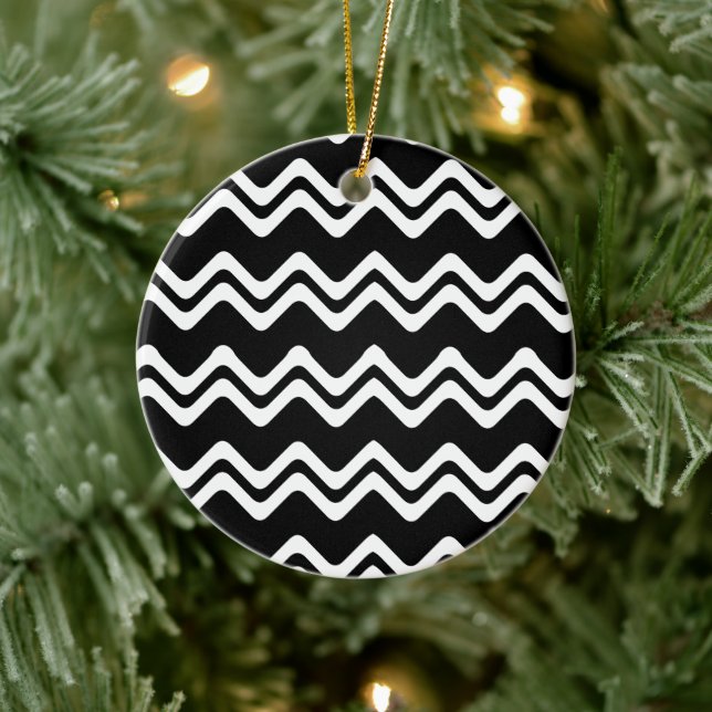 Zig Zag Dual Coloured Line Pattern Ceramic Tree Decoration (Tree)