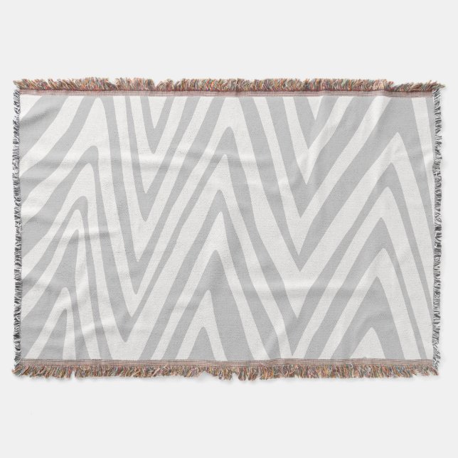 Zig Zag Grey and White Pattern Throw Blanket (Front)