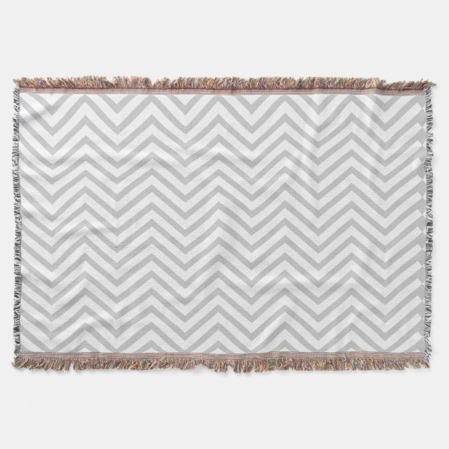 Zig Zag Grey and White Pattern Throw Blanket (Front)