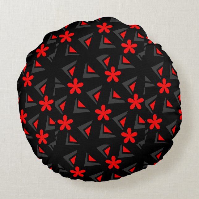 Zig zag pattern with flowers round cushion (Back)