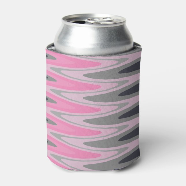 Zig Zag Pink Black White Grey Pattern Can Cooler (Can Front)