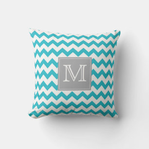 Zig Zag turquoise Pattern with grey monogram box Cushion