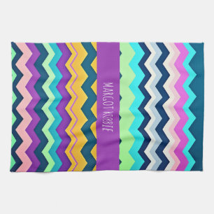Zig-zagging pastel Rainbow Pattern Tea Towel
