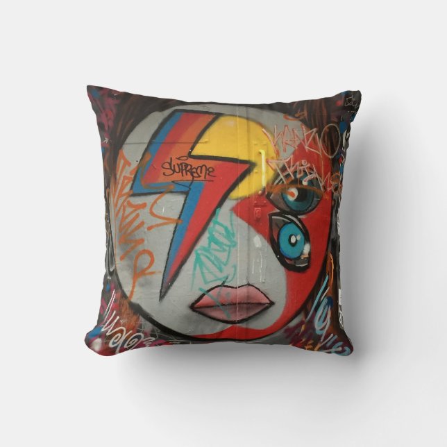 Ziggy Stardust street art / grafitti throw pillow (Front)