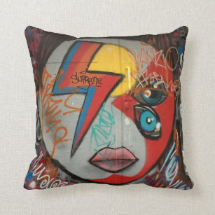 Ziggy Stardust street art / grafitti throw pillow