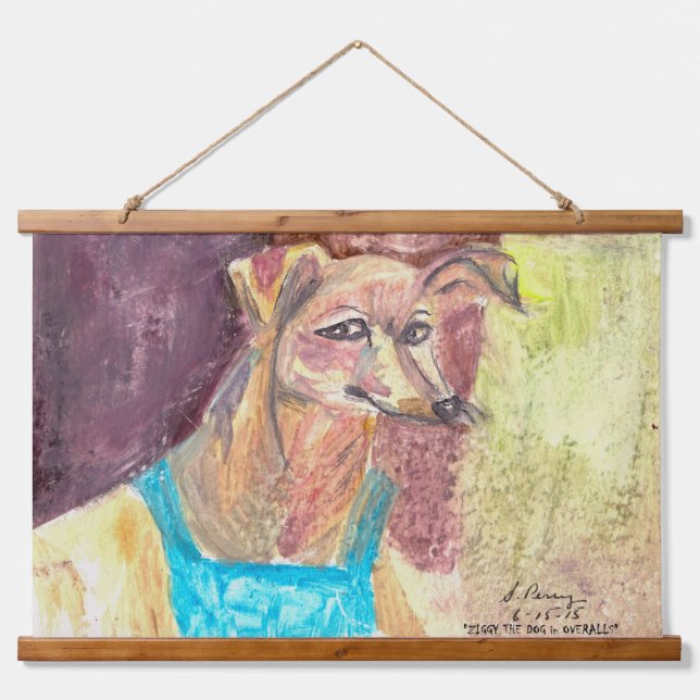 "Ziggy The Dog in Overalls"  Hanging Tapestry (Front)
