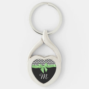 Zigzag and Green Bow with Monogram Key Ring