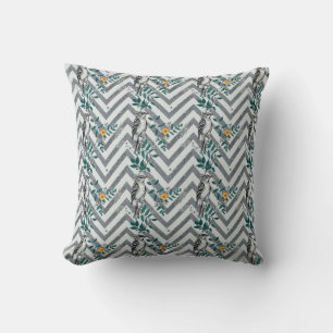 Zigzag Bird & Flower Pattern Cushion