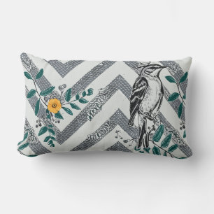Zigzag Bird & Flower Pattern Lumbar Cushion