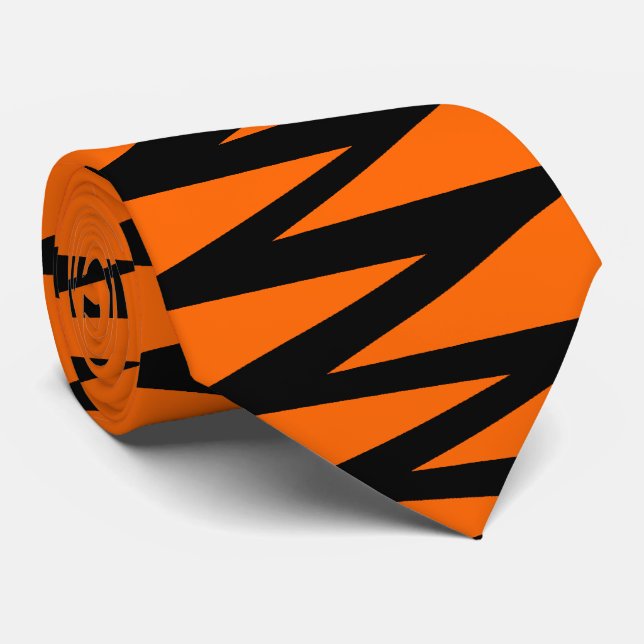 Zigzag - Black on Orange FF6600 Tie (Rolled)
