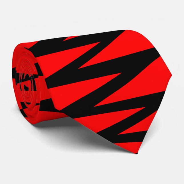 Zigzag - Black on Red Tie (Rolled)