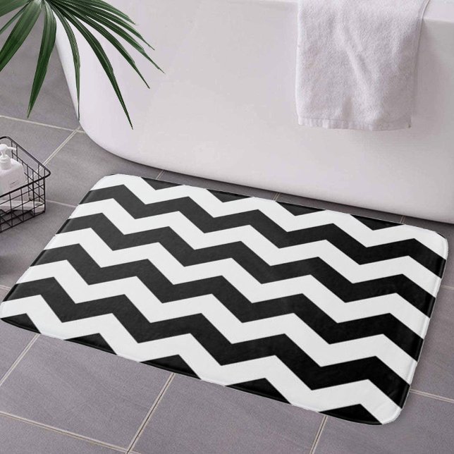 Zigzag Chevron Black And White Bath Mat (Zigzag Chevron Black And White Bath Mat by Looly Elzayat
)