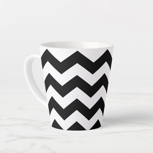 Zigzag Chevron Black And White Latte Mug (Left Angle)