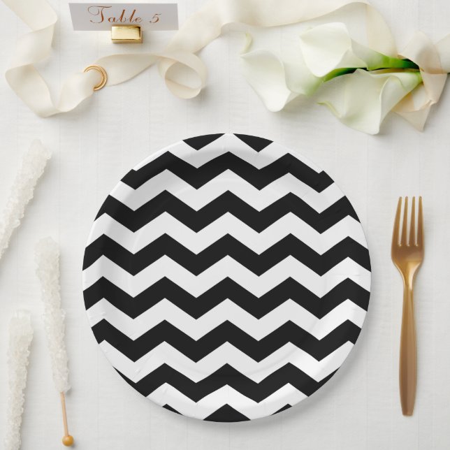Zigzag Chevron Black And White Paper Plate (Wedding)