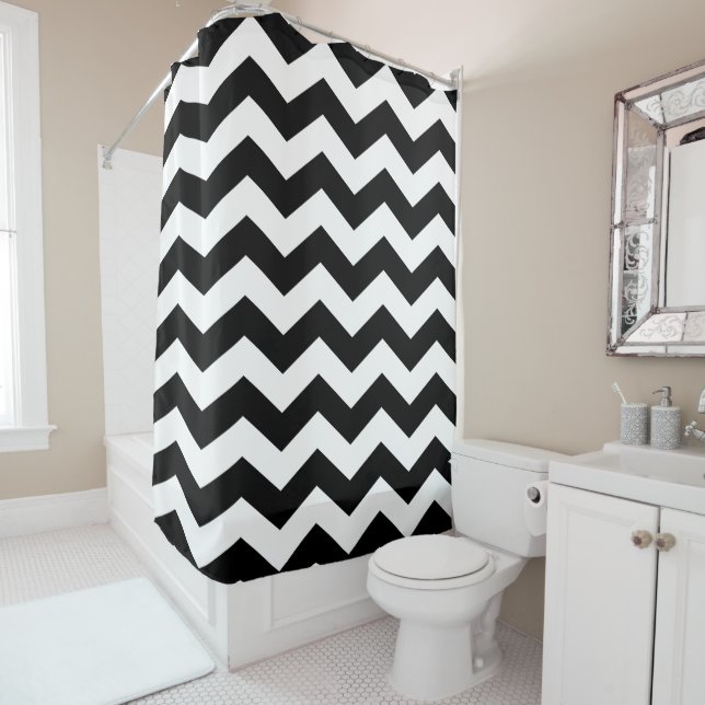 Zigzag Chevron Black And White Shower Curtain (In Situ)