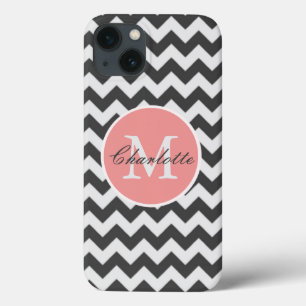 ZigZag Chevron Chic Monogrammed Pink Grey Pattern iPhone 13 Case