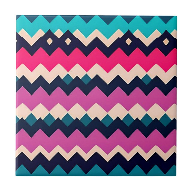 Zigzag Chevron Colourful Pattern Design Tile (Front)