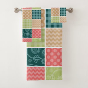 Zigzag, Chevron, Gingham, Polka Dots, Patchwork Bath Towel Set