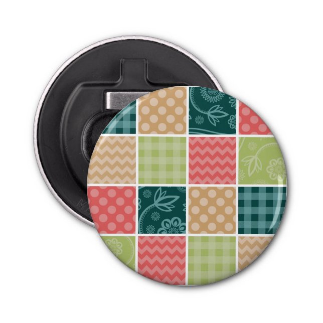 Zigzag, Chevron, Gingham, Polka Dots, Patchwork Bottle Opener (Front)