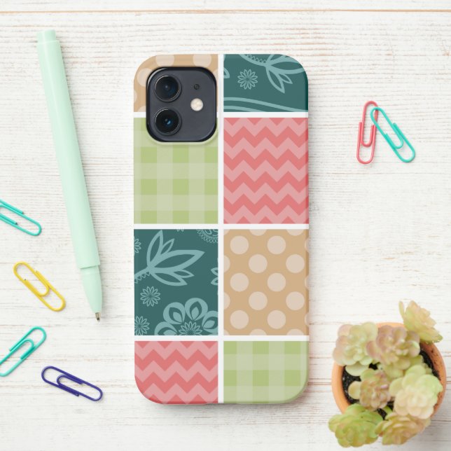 Zigzag, Chevron, Gingham, Polka Dots, Patchwork iPhone Case (On Desk)