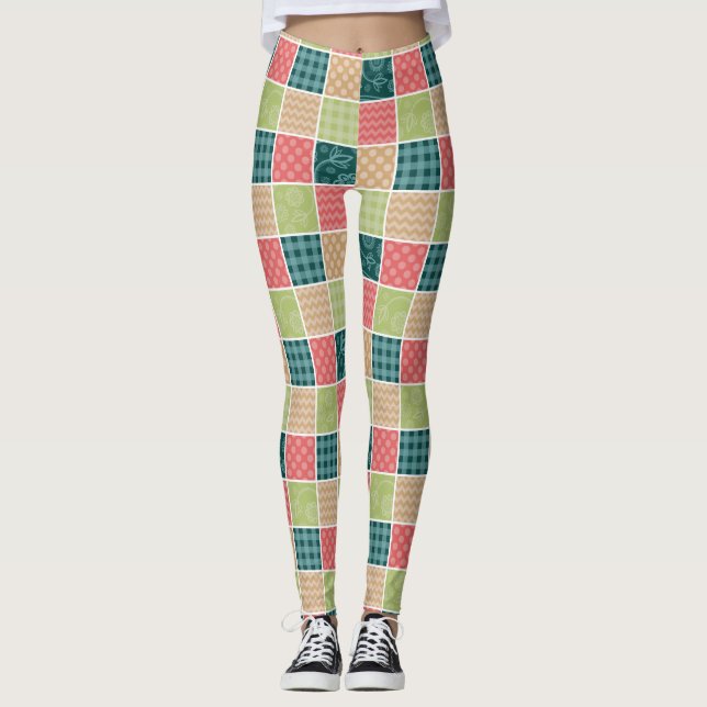 Zigzag, Chevron, Gingham, Polka Dots, Patchwork Leggings (Front)