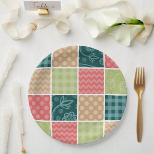 Zigzag, Chevron, Gingham, Polka Dots, Patchwork Paper Plate