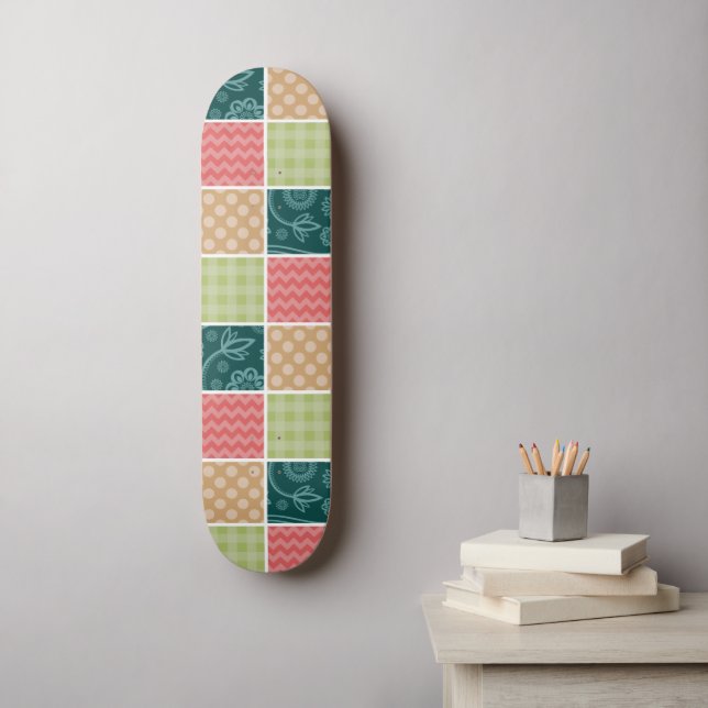 Zigzag, Chevron, Gingham, Polka Dots, Patchwork Skateboard (Wall Art)