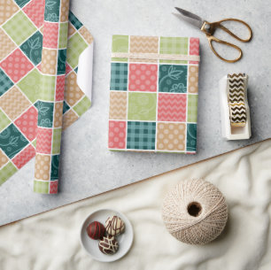 Zigzag, Chevron, Gingham, Polka Dots, Patchwork Wrapping Paper