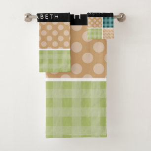 Zigzag, Chevron, Gingham, Polka Dots, Your Name Bath Towel Set