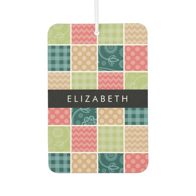 Zigzag, Chevron, Gingham, Polka Dots, Your Name Car Air Freshener (Front)