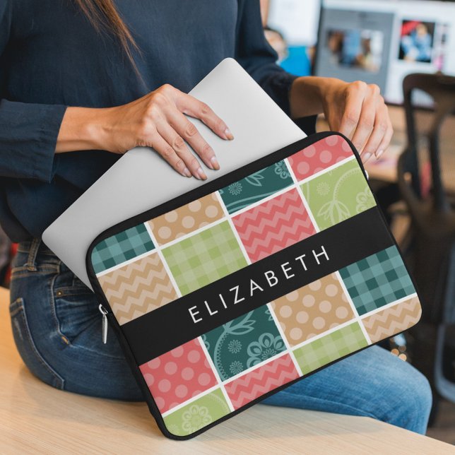 Zigzag, Chevron, Gingham, Polka Dots, Your Name Laptop Sleeve (Creator Uploaded)