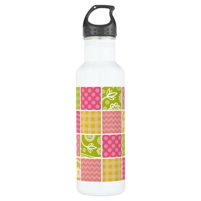 Zigzag, Chevron, Polka Dots, Gingham, Patchwork 710 Ml Water Bottle (Front)