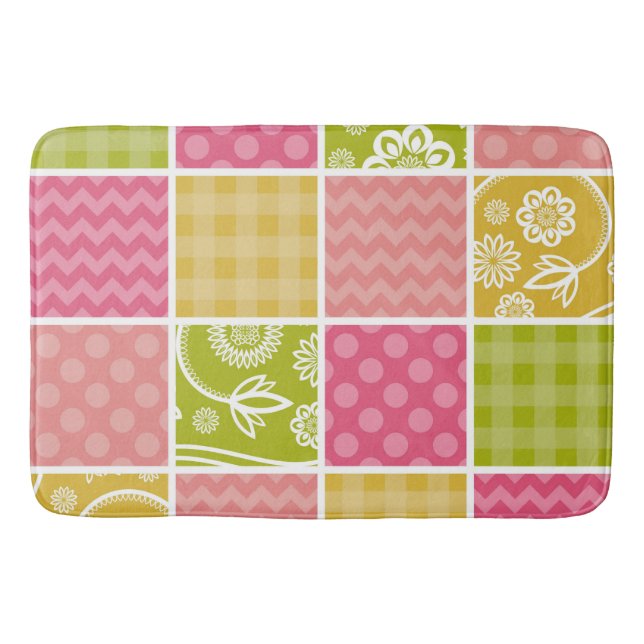 Zigzag, Chevron, Polka Dots, Gingham, Patchwork Bath Mat (Front)