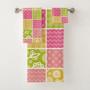 Zigzag, Chevron, Polka Dots, Gingham, Patchwork Bath Towel Set