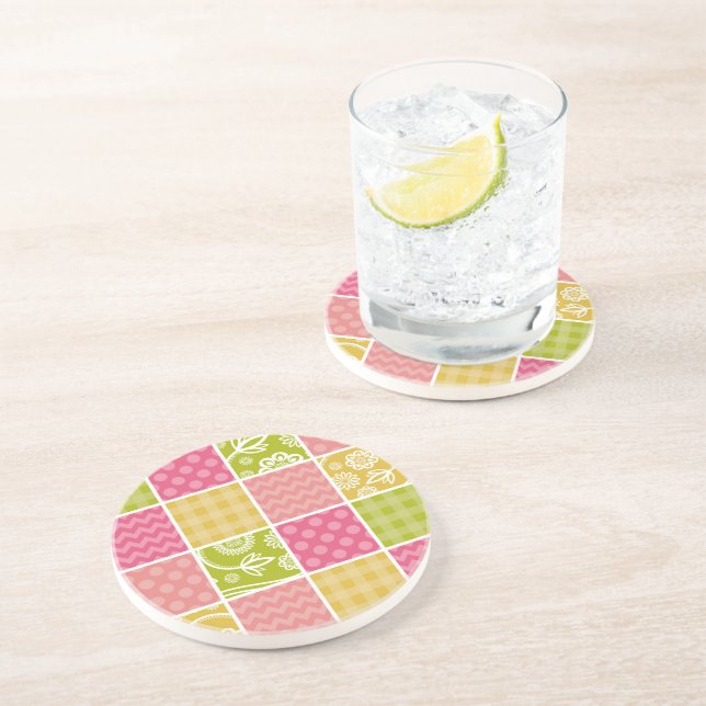 Zigzag, Chevron, Polka Dots, Gingham, Patchwork Coaster (Side)