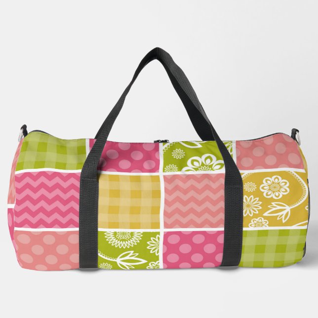 Zigzag, Chevron, Polka Dots, Gingham, Patchwork Duffle Bag (Front)